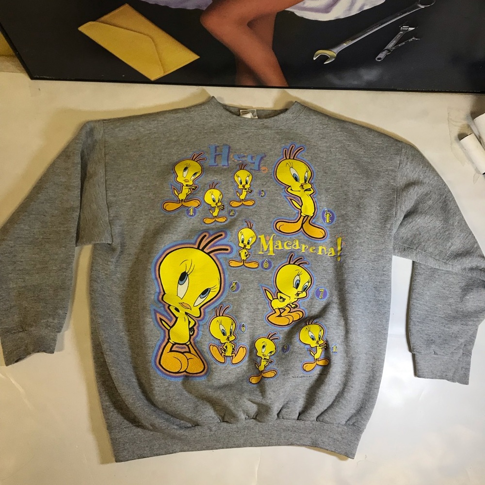 Tweety Bird Macarena Looney Tunes Sweater Grey L